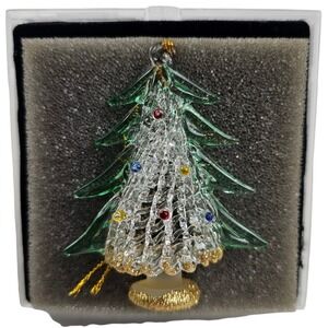 Hand Spun Glass Christmas Tree Ornament Miniature With Box Holiday Decor
